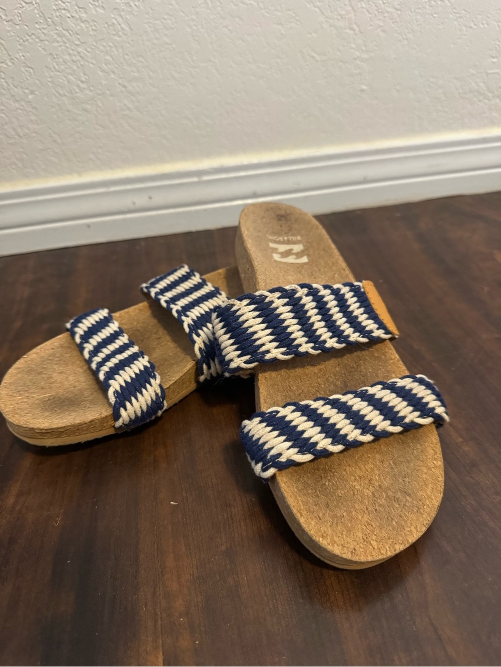 Navy and Cream Double-Strap Slide Sandals